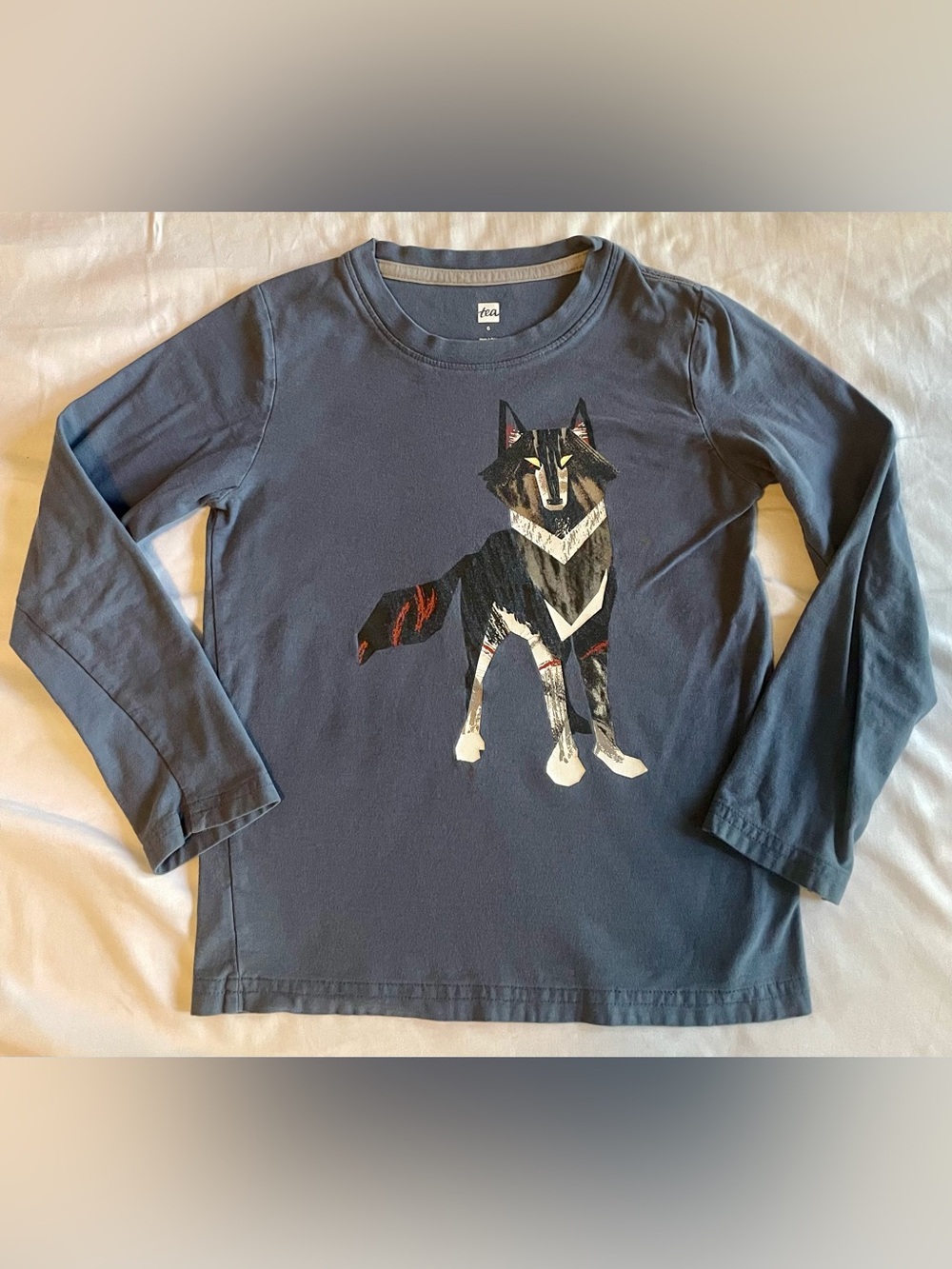 Tea Collection Slate Blue Long-Sleeve Tee with Wolf Graphic
